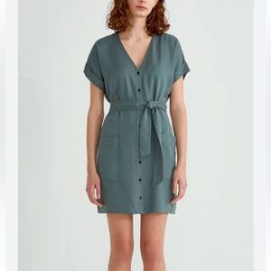 Frank And Oak Minimalist Green Sundress with Cuffed Sleeves Size XS